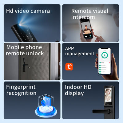 Qleung S819-2Max Smart Door Lock With Card Key Code Fingerprint Recognition Video Calling For Home Apartment For Wooden Door
