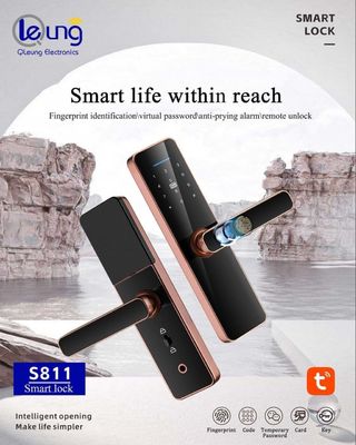 Czerwony brązowy odcisk palca Zamek drzwiowy Aluminiowy Stop Tuya Wi-Fi Smart Lock